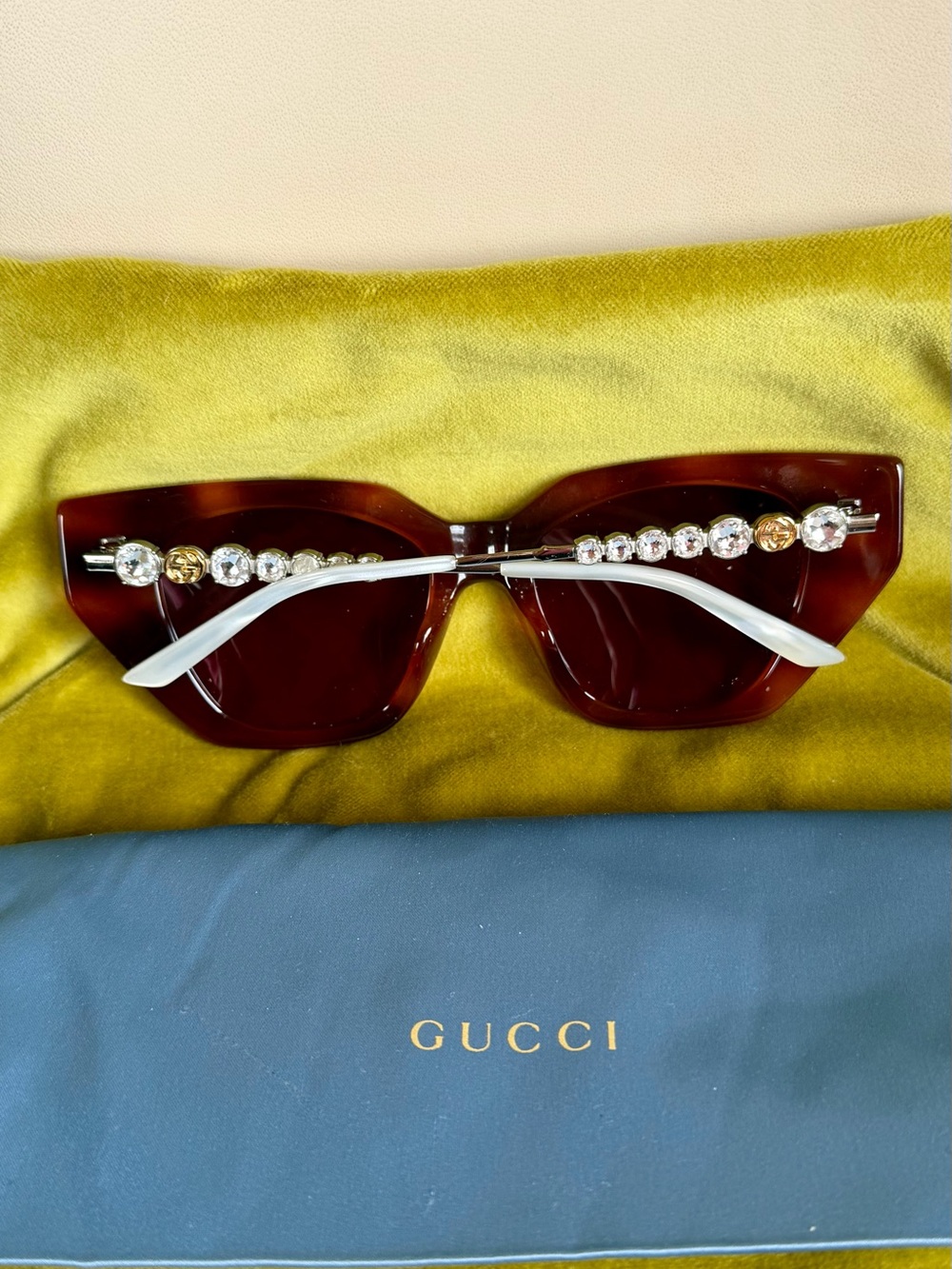 GUCCI GG0641S STAR 0641 Silver Brown Stud Sunglasses 003/ w Swarovski Crystals! - Picture 2 of 12